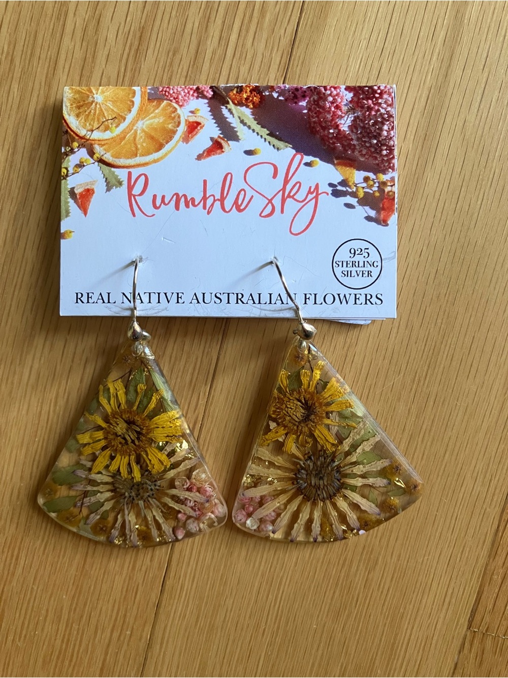 Yellow Floral Sterling Silver Drop Earrings - Handmade from Australia